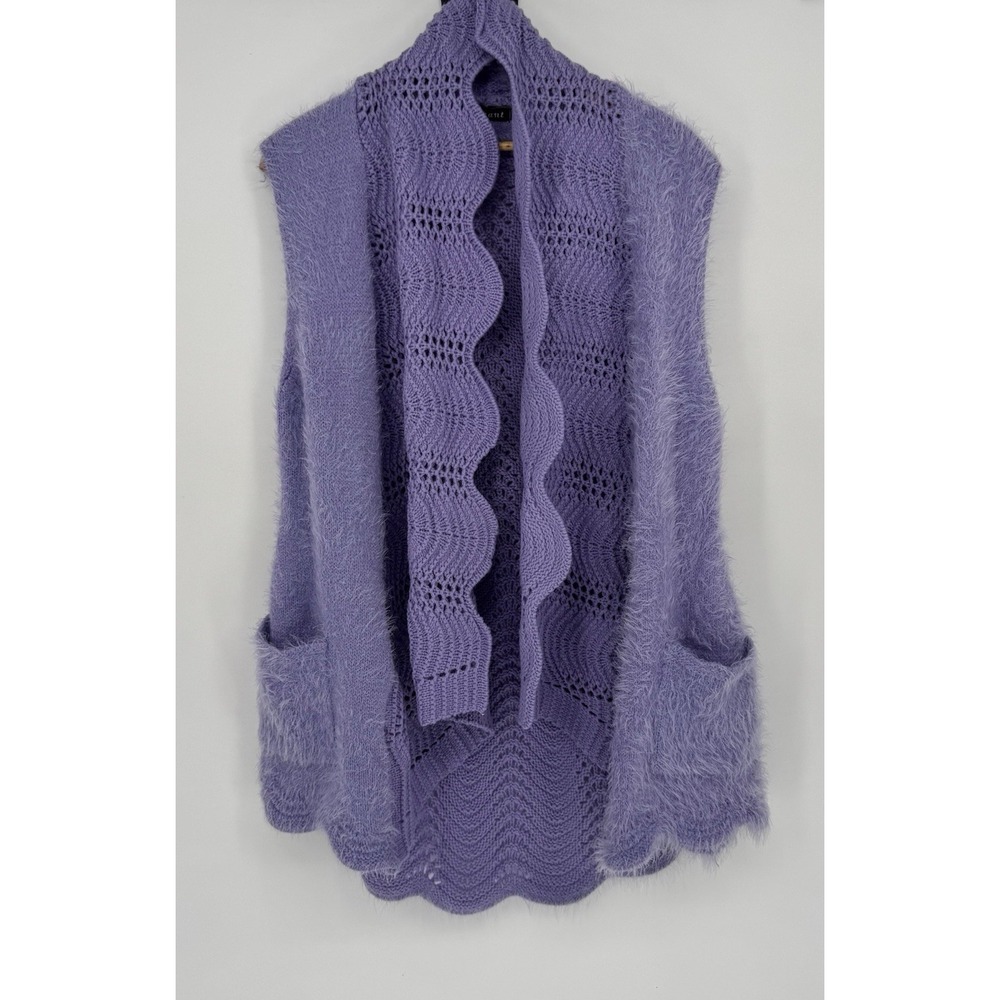 Boho Cozy Eyelash Knit Sleeveless‎ Cardigan Vest Open Front Purple Women's Small
